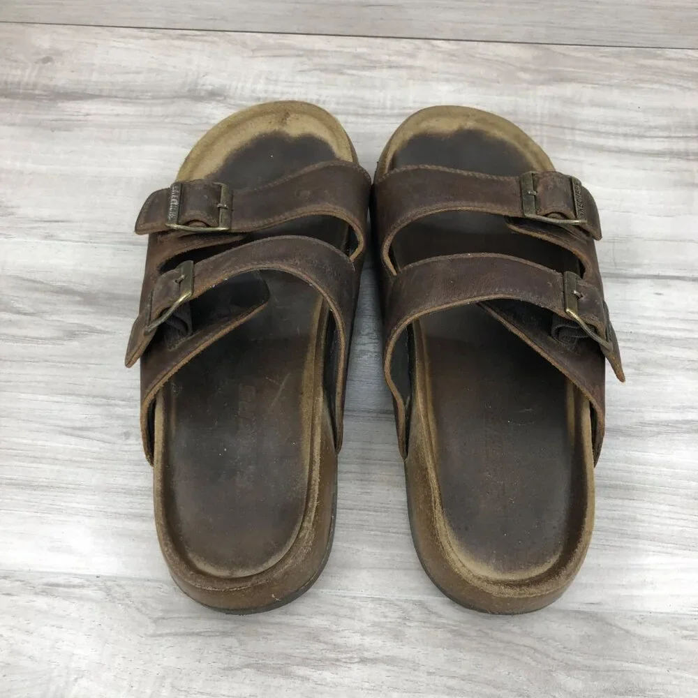 Skechers Sandals Men's 10 Brown Leather Kravon Slide Slip On shoes